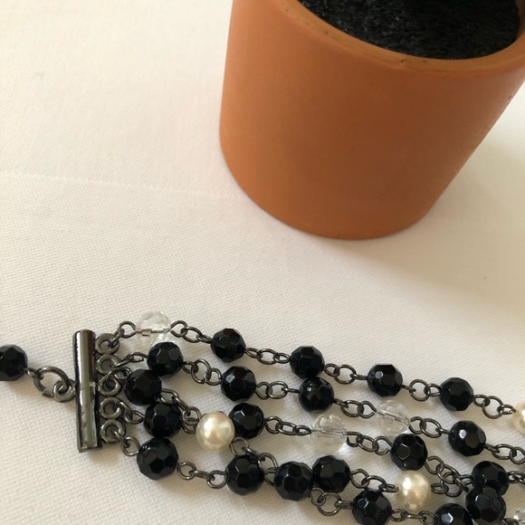 Charter Club 5 row jet blk bead and pearl bracelet - Picture 3 of 4